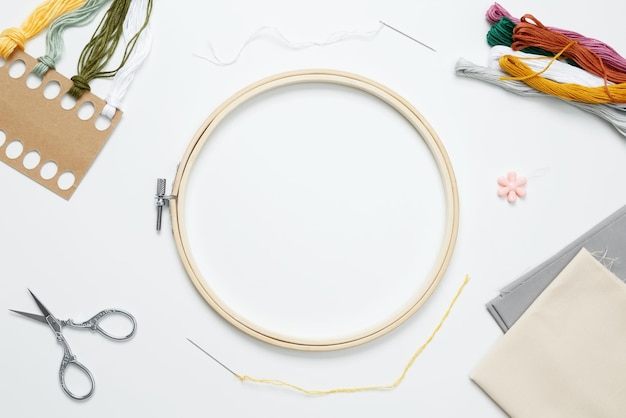 embroidered hoop on table